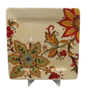 Pier 1 Carynthum Square Dinner‎ Plate 10 3/4 Earthenware Floral